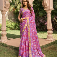 Purple ikkat print silk blend saree