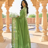  Floral print on green georgette saree