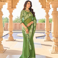 Green saree with silk blend blouse
