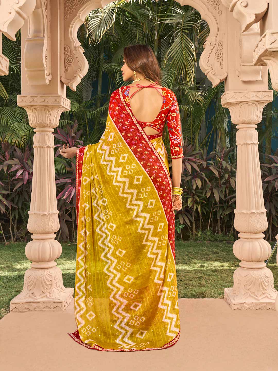 Ethnic mustard printed saree