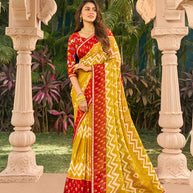 Mustard ikkat chiffon saree