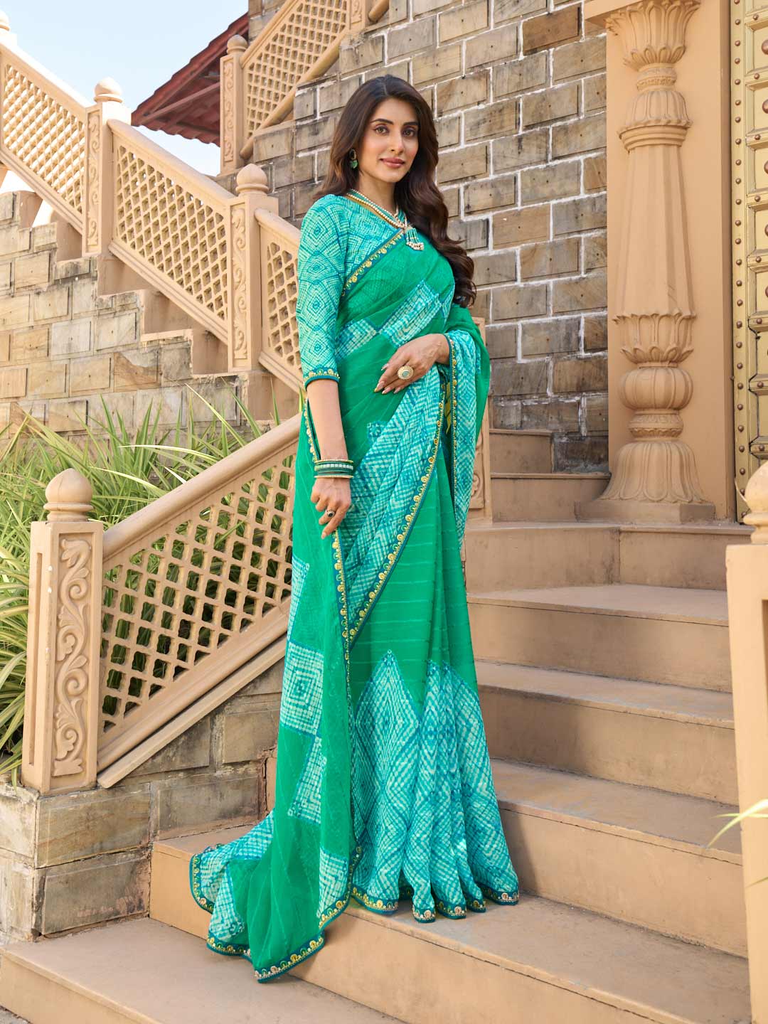 Geometric pattern on chiffon saree