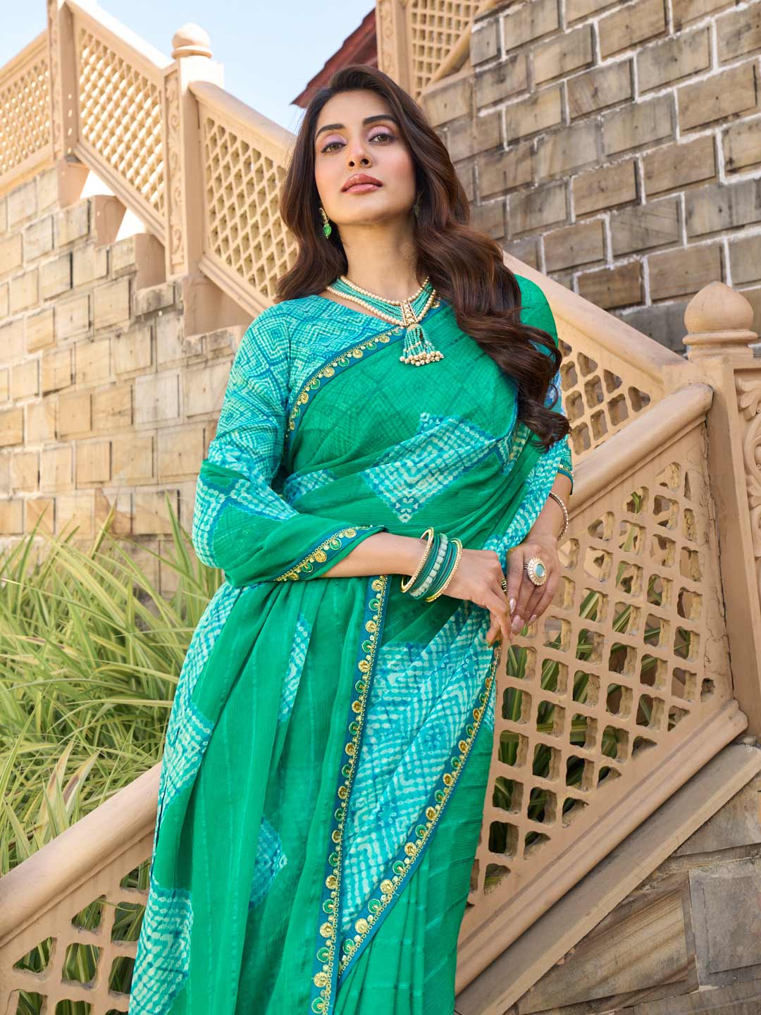 Trendy printed chiffon saree