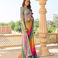 Multicolor georgette saree with green blouse