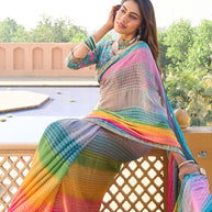 Printed striped saree styling