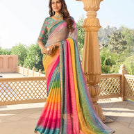 Multicolor lined patterns georgette saree