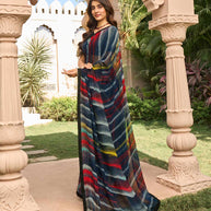 Stripe pattern on black georgette saree