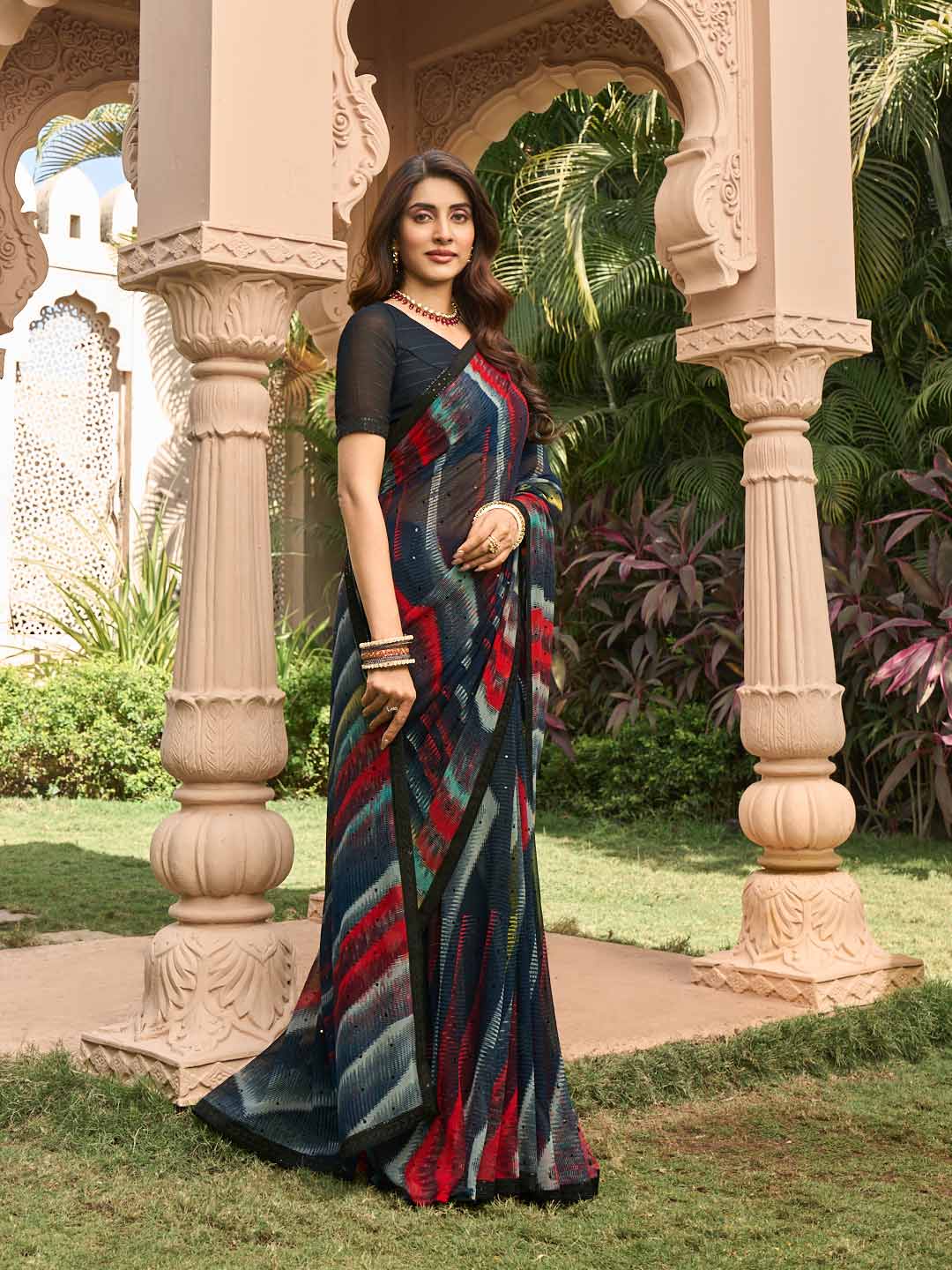 Black georgette saree with matching blouse