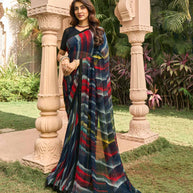 Black striped georgette saree