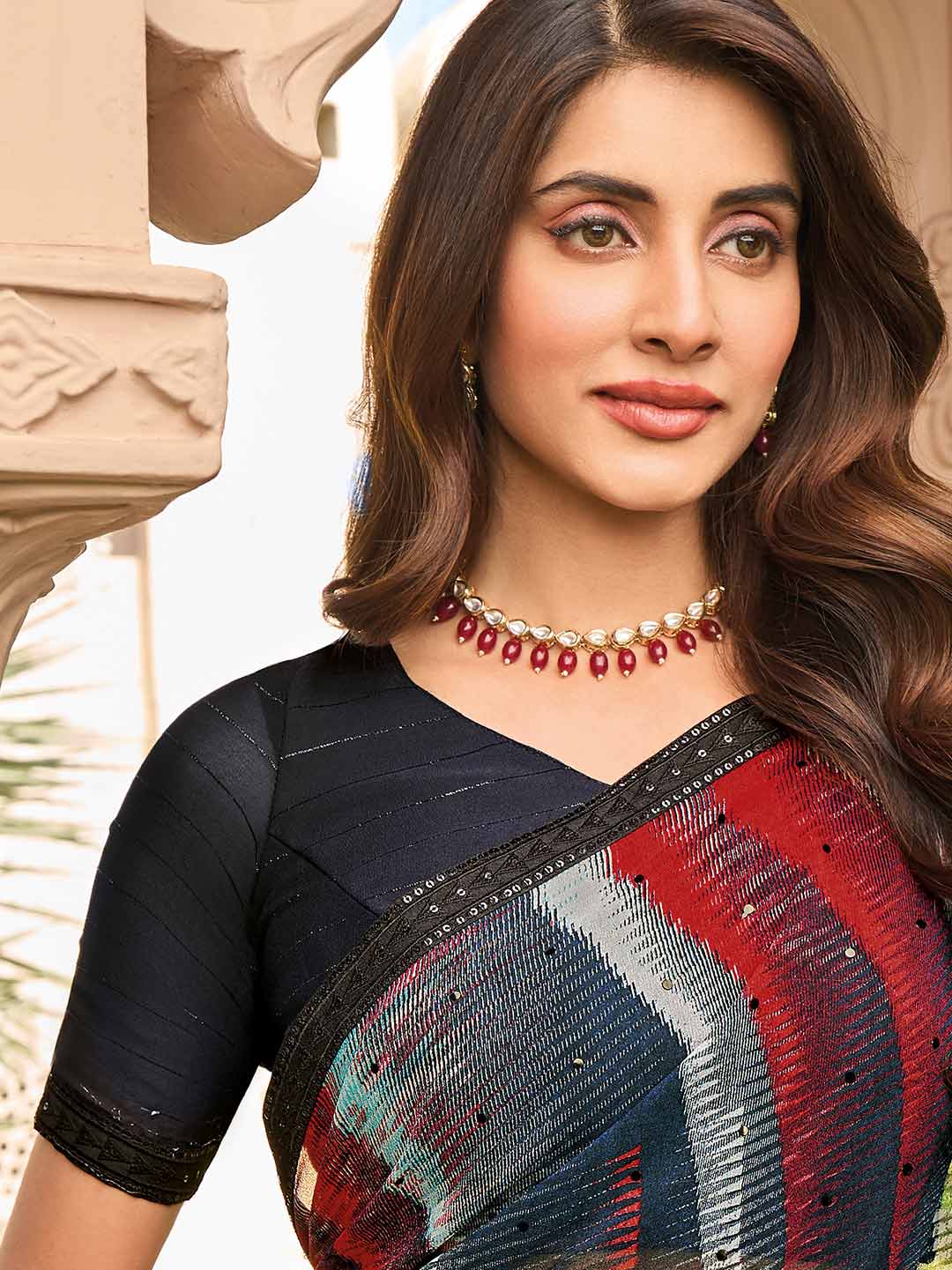 Printed black saree styling