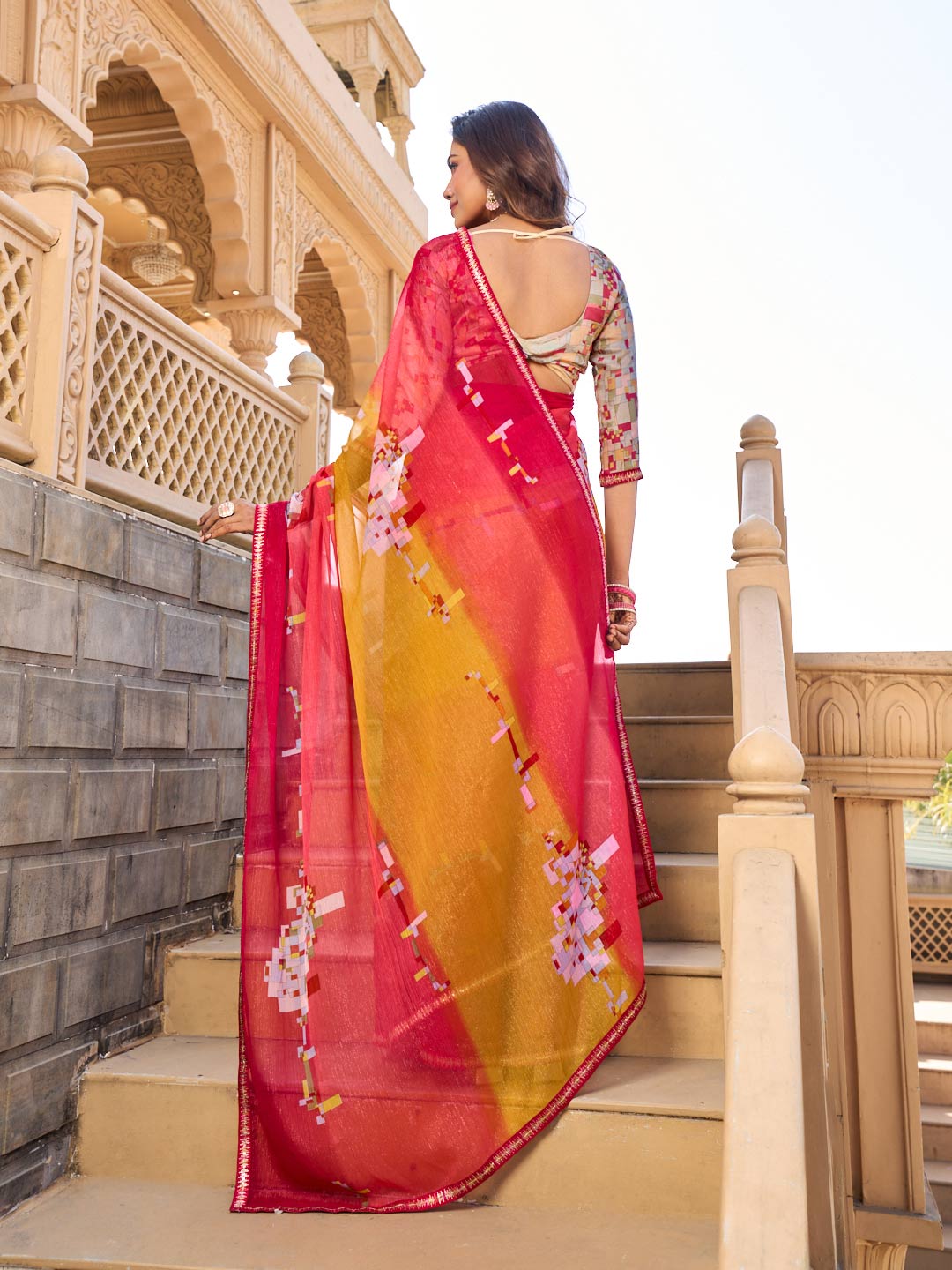  Trendy geometric printed saree