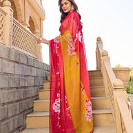 Multicolor chiffon saree with cream blouse