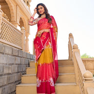 Geometric design on chiffon saree