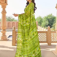 Green chiffon saree with matching blouse