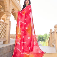 Floral design on chiffon saree