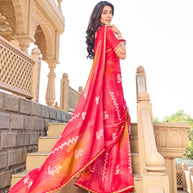 Pink chiffon saree with matching blouse