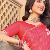 Printed pink chiffon saree styling