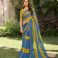 Navy blue striped georgette saree