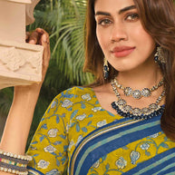 Printed striped saree styling