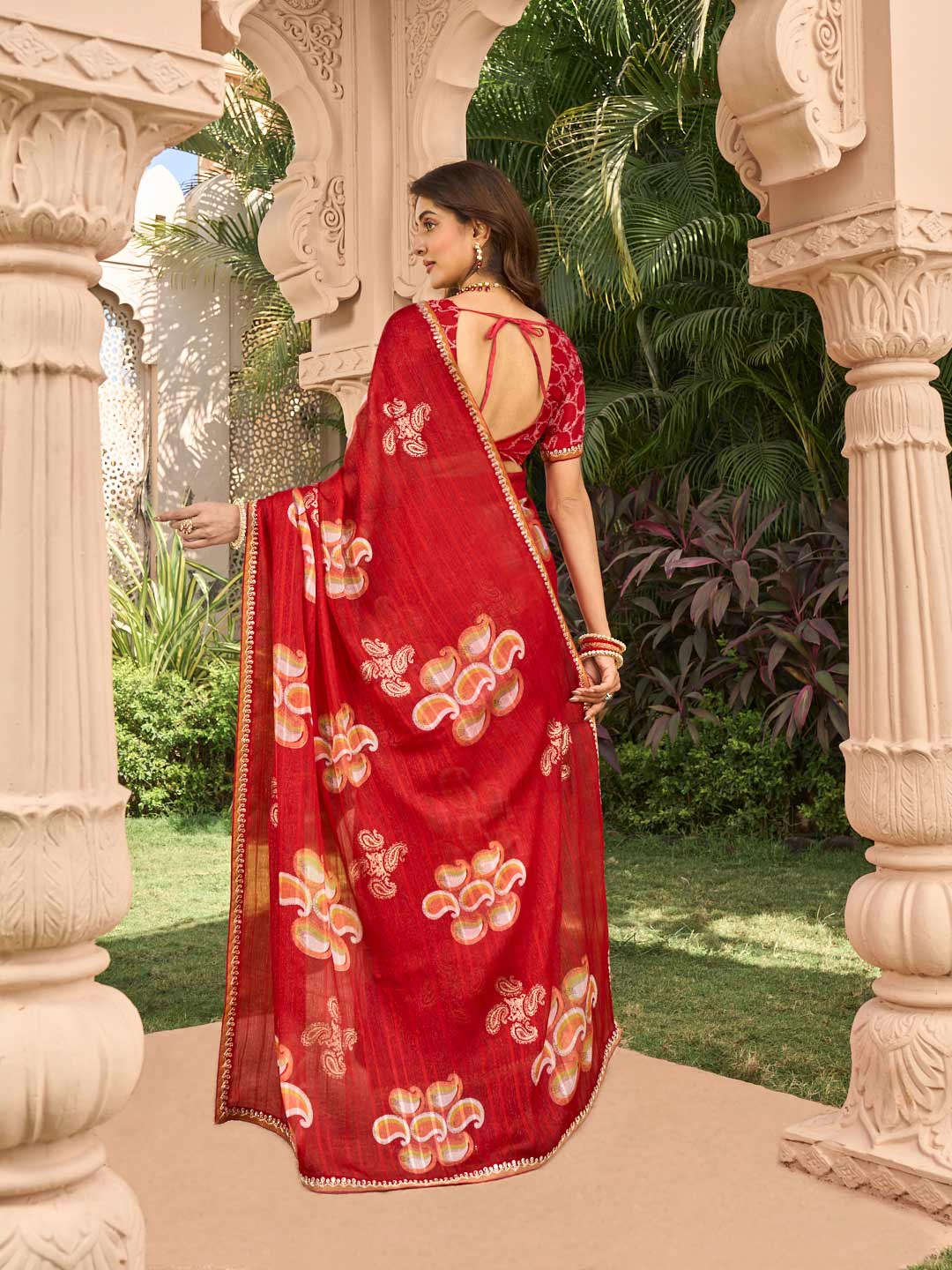 Red silk saree with matching blouse