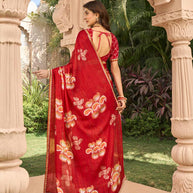 Red silk saree with matching blouse