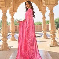 Pink chiffon saree with silk blouse