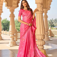 Floral design on pink chiffon saree