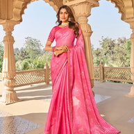 Pink floral print chiffon saree