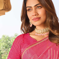 Printed pink saree styling