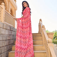 Pink chiffon saree with silk blouse