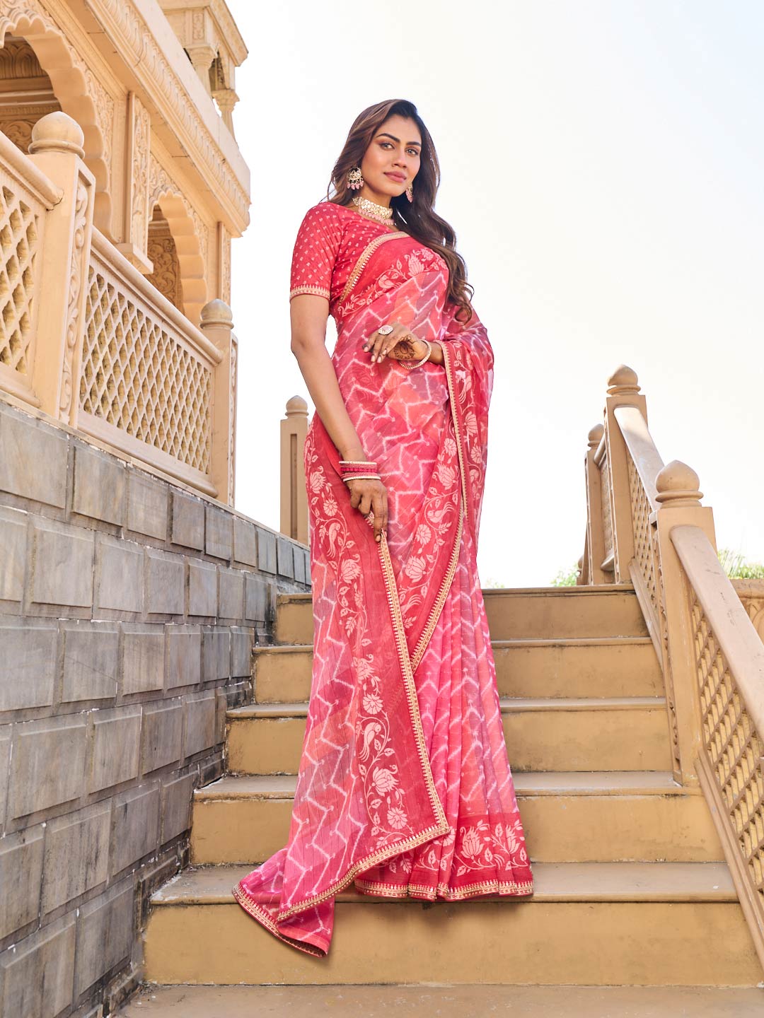 Floral design on chiffon saree