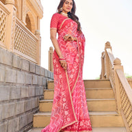 Floral design on chiffon saree