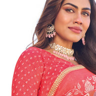 Printed pink chiffon saree styling