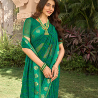 Green georgette saree with matching blouse