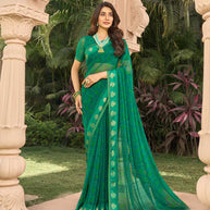 Green floral print georgette saree