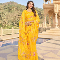 Yellow chiffon saree with matching blouse