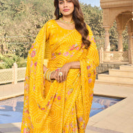 Printed yellow saree styling