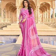 Purple lines print chiffon saree