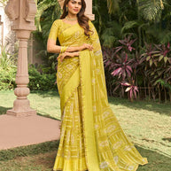 yellow georgette saree with matching blouse