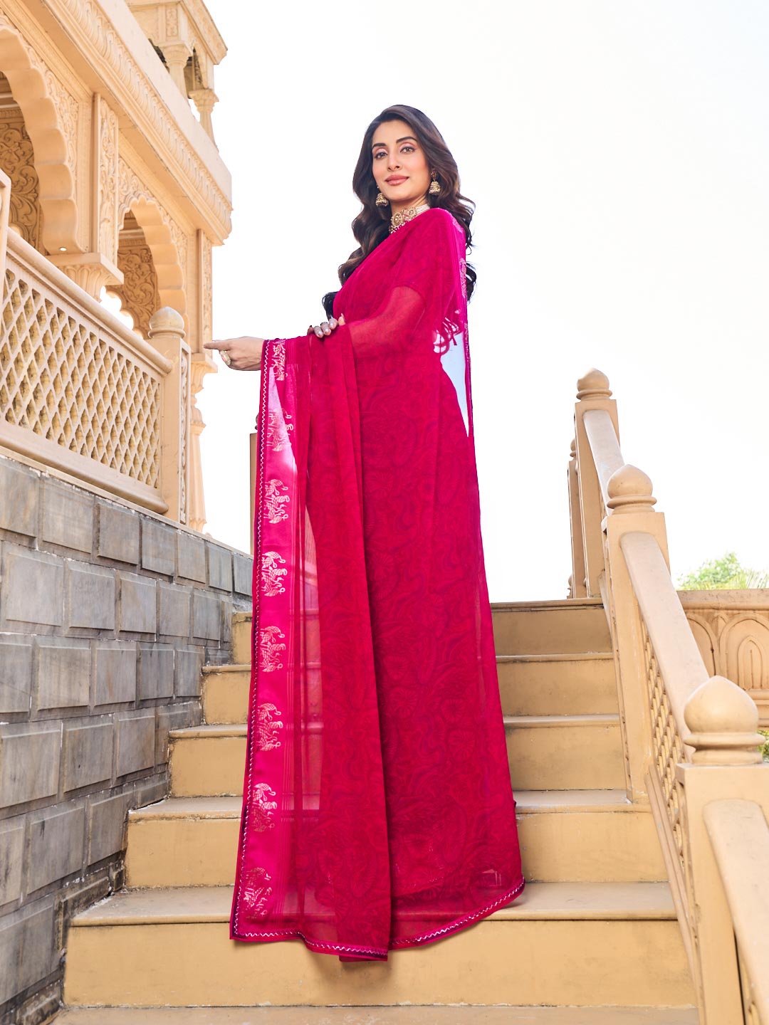 Floral pattern georgette saree design