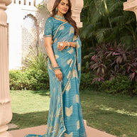 Blue chiffon saree with silk blouse