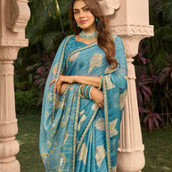 Floral design on chiffon saree