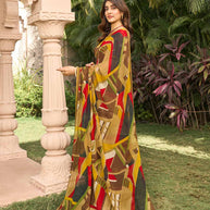 Brown georgette saree with matching blouse