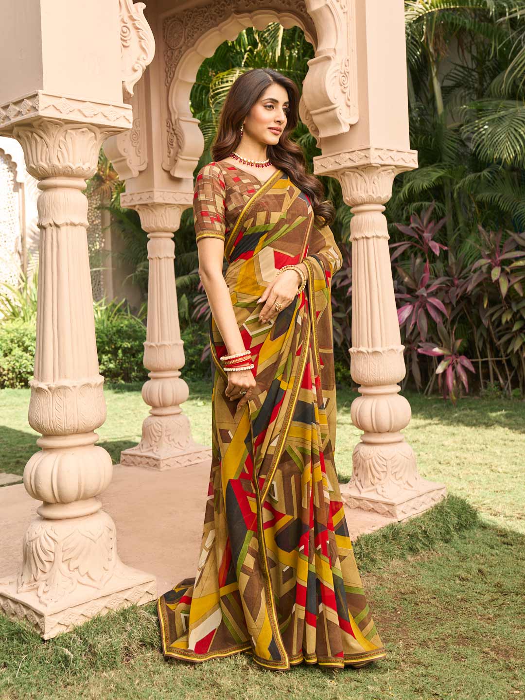 Geometric pattern georgette saree design
