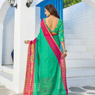green chiffon geometric printed saree