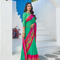 Pink chiffon floral printed saree