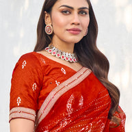 Laxmipati Rang Birangi Red Chiffon Floral Printed Saree