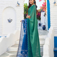 Laxmipati Rang Birangi Blue Silk Blend Geometric Printed Saree