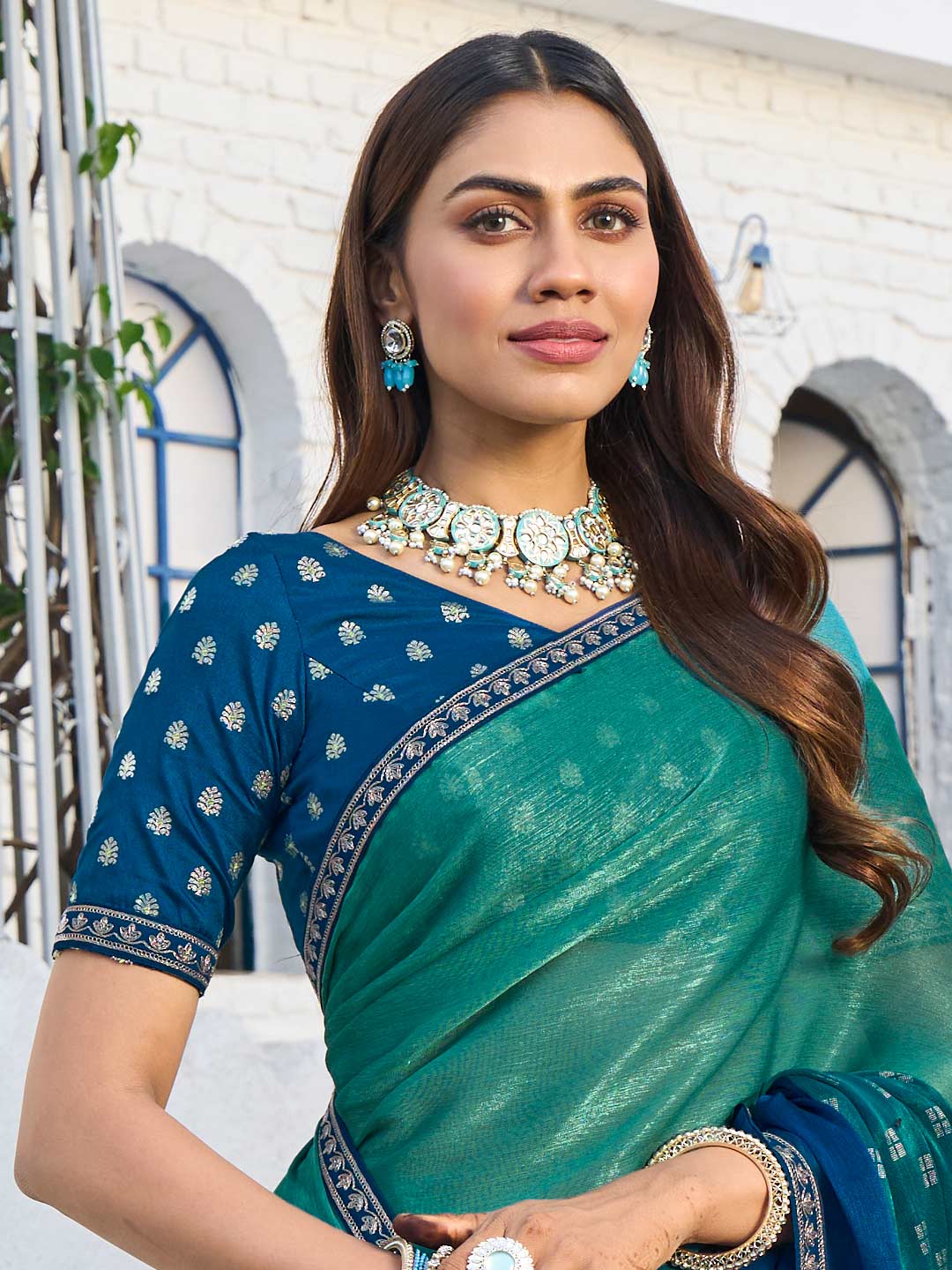 Laxmipati Rang Birangi Blue Silk Blend Geometric Printed Saree