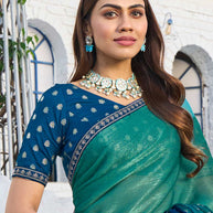 Laxmipati Rang Birangi Blue Silk Blend Geometric Printed Saree